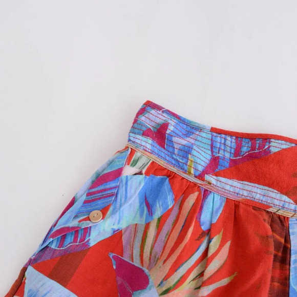 Farm Rio Red & Blue Floral Palm Tree 55% Linen Pull On High Waisted Shorts S - Picture 8 of 11